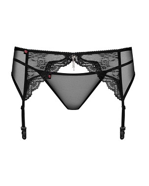Charms harisnyatartó és tanga, fekete S/M