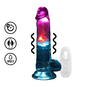 RealRock LED-es herés vibrációs dildó 18 cm – átlátszó