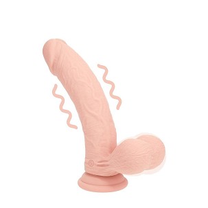 RealRock kétrétegű szilikon vibrációs dildó súlyozott herékkel 15 cm – testszínű