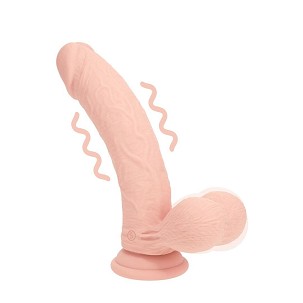 RealRock kétrétegű szilikon vibrációs dildó súlyozott herékkel 18 cm – testszínű