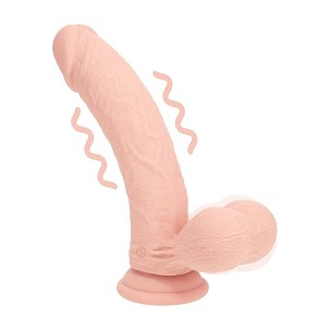RealRock kétrétegű szilikon vibrációs dildó súlyozott herékkel 20 cm – testszínű